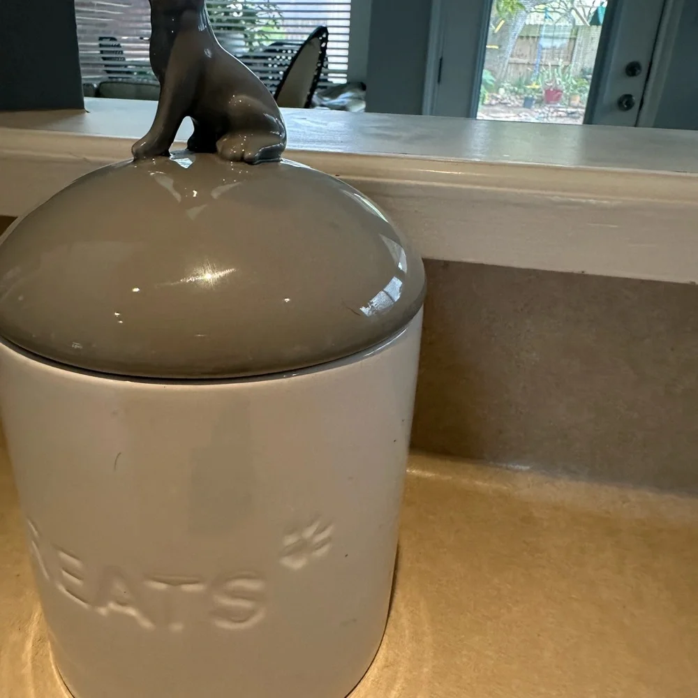 Ceramic Dog Treat Jar with Gray Lid